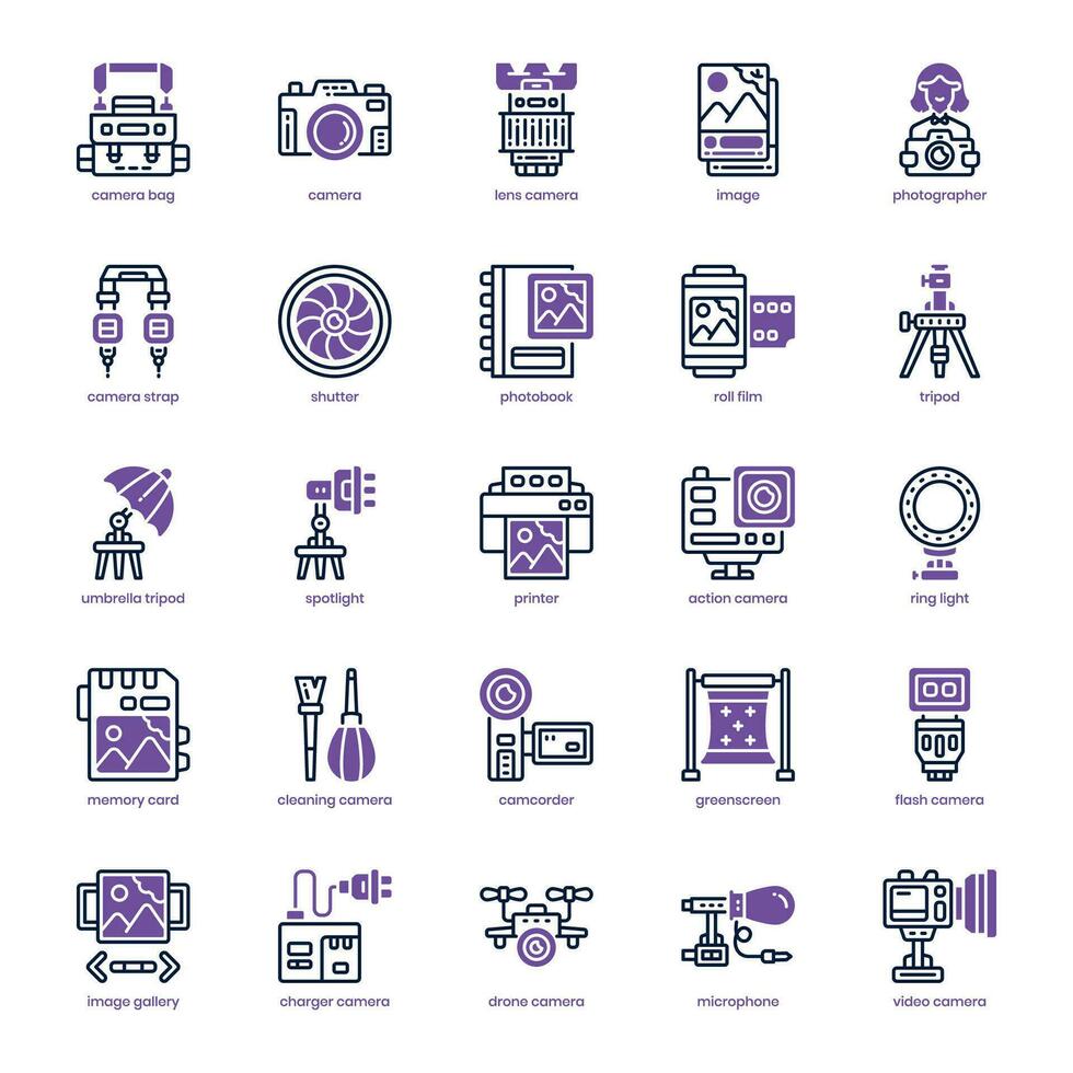 Photographer icon pack for your website design, logo, app, and user interface. Photographer icon dual tone design. Vector graphics illustration and editable stroke.