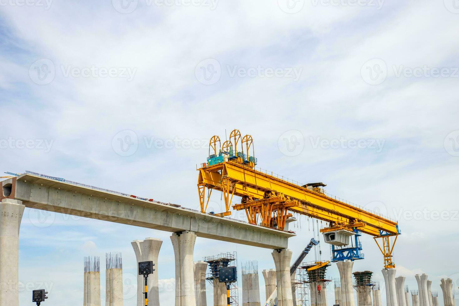 High-speed rail infrastructure construct concepts, Construction of a mass transit train line in progress with heavy infrastructure photo