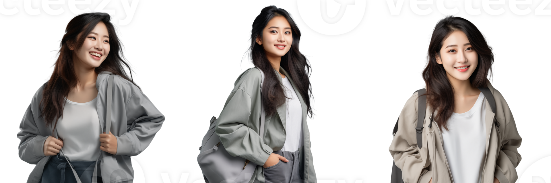 Cheerful asian girl wearing casual outfit with transparent background AI Generative png