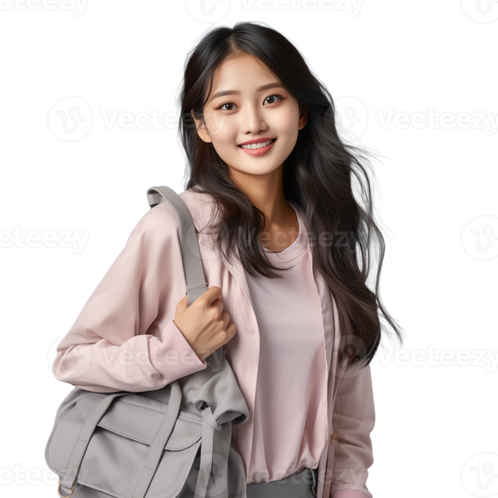 Cheerful asian girl wearing casual outfit with transparent background AI Generative png