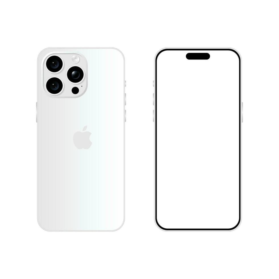 Iphone 15 Pro model. White titanium color. Front view and back view. Vector mockup. Vector illustration