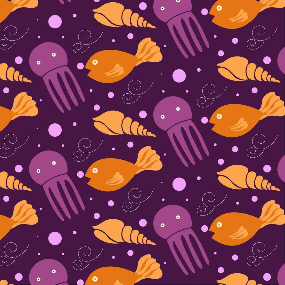 seam pattern with fish and bubbles vector