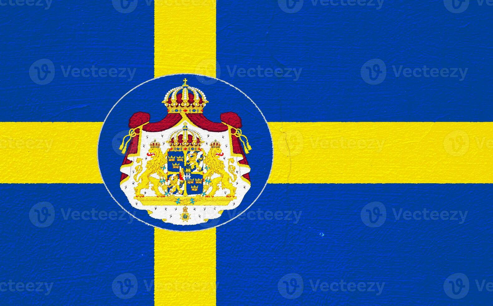 Flag and coat of arms of Kingdom of Sweden on a textured background. Concept collage. photo