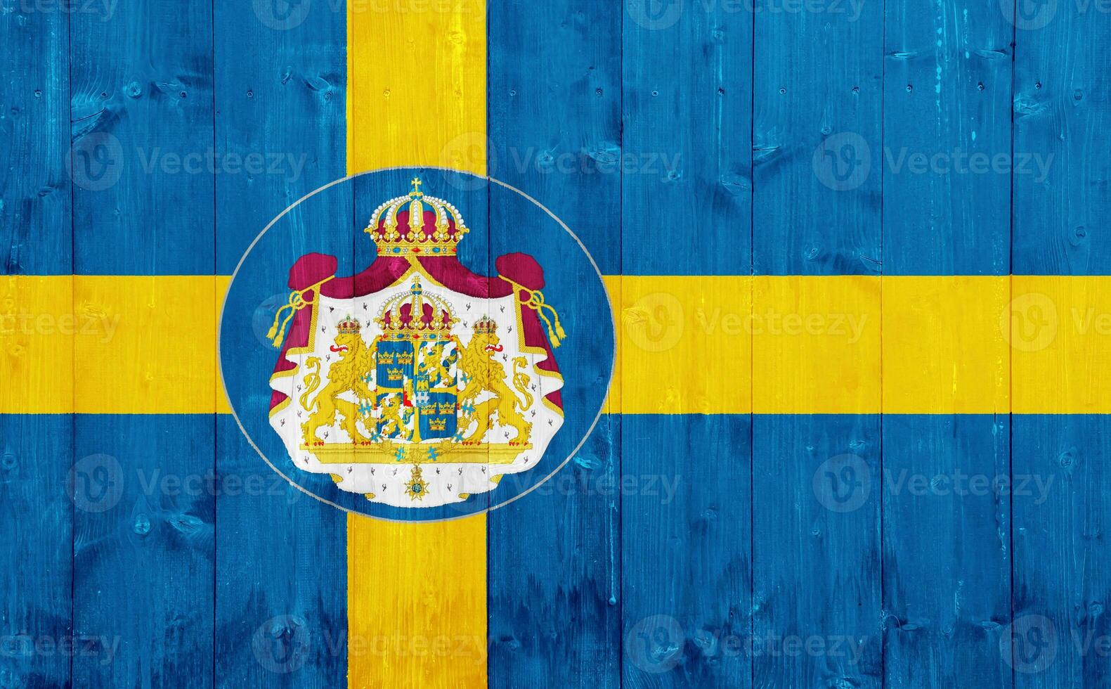 Flag and coat of arms of Kingdom of Sweden on a textured background. Concept collage. photo