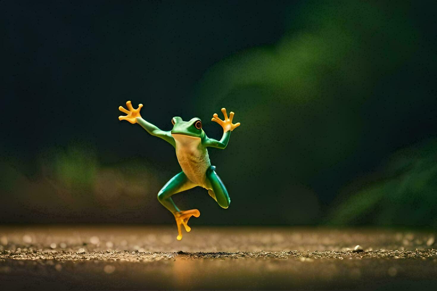 a frog jumping in the air with its arms outstretched. AI-Generated photo