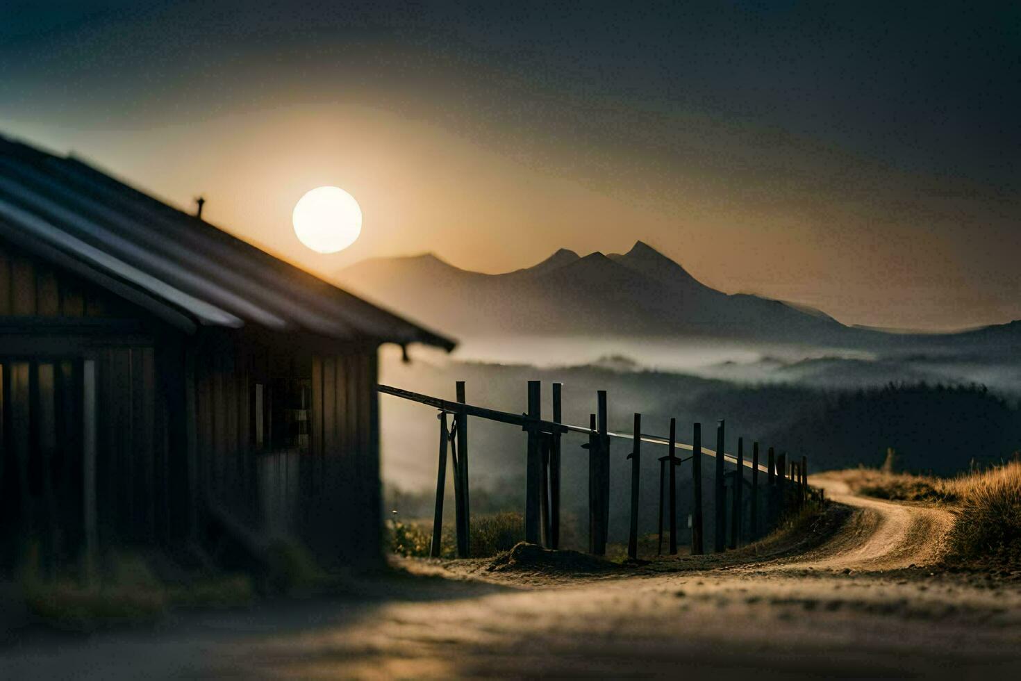photo wallpaper the sky, mountains, fog, road, the sun, road, the mountains,. AI-Generated
