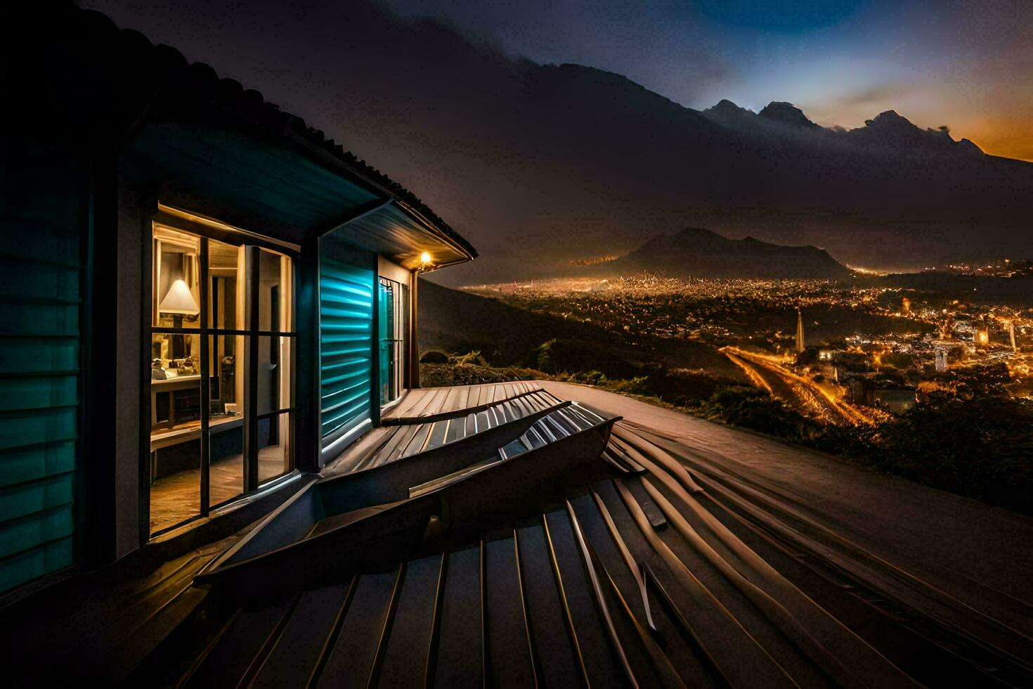 un ver de el montañas y ciudad a noche. generado por ai foto