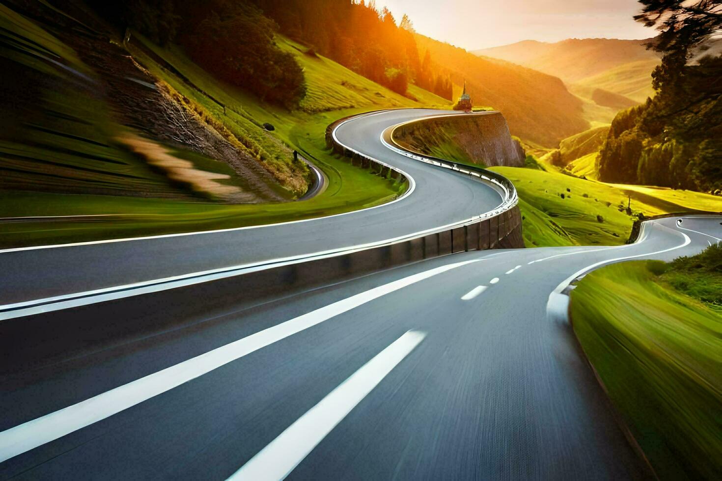 a winding road in the mountains. AI-Generated photo