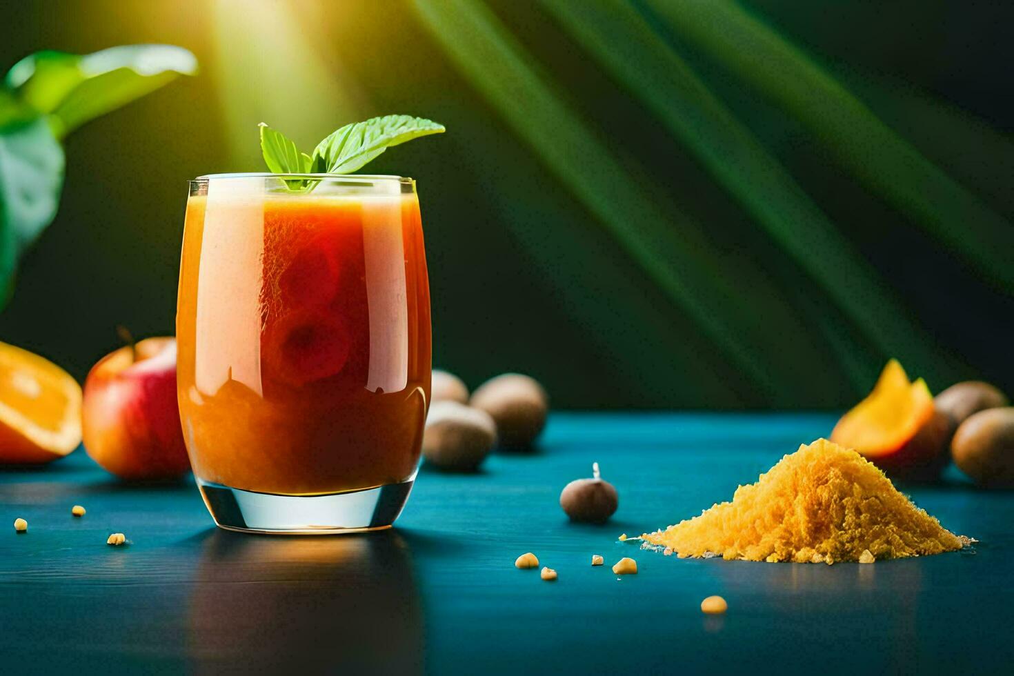 un vaso de naranja jugo con un rebanada de naranja y algunos especias generado por ai foto