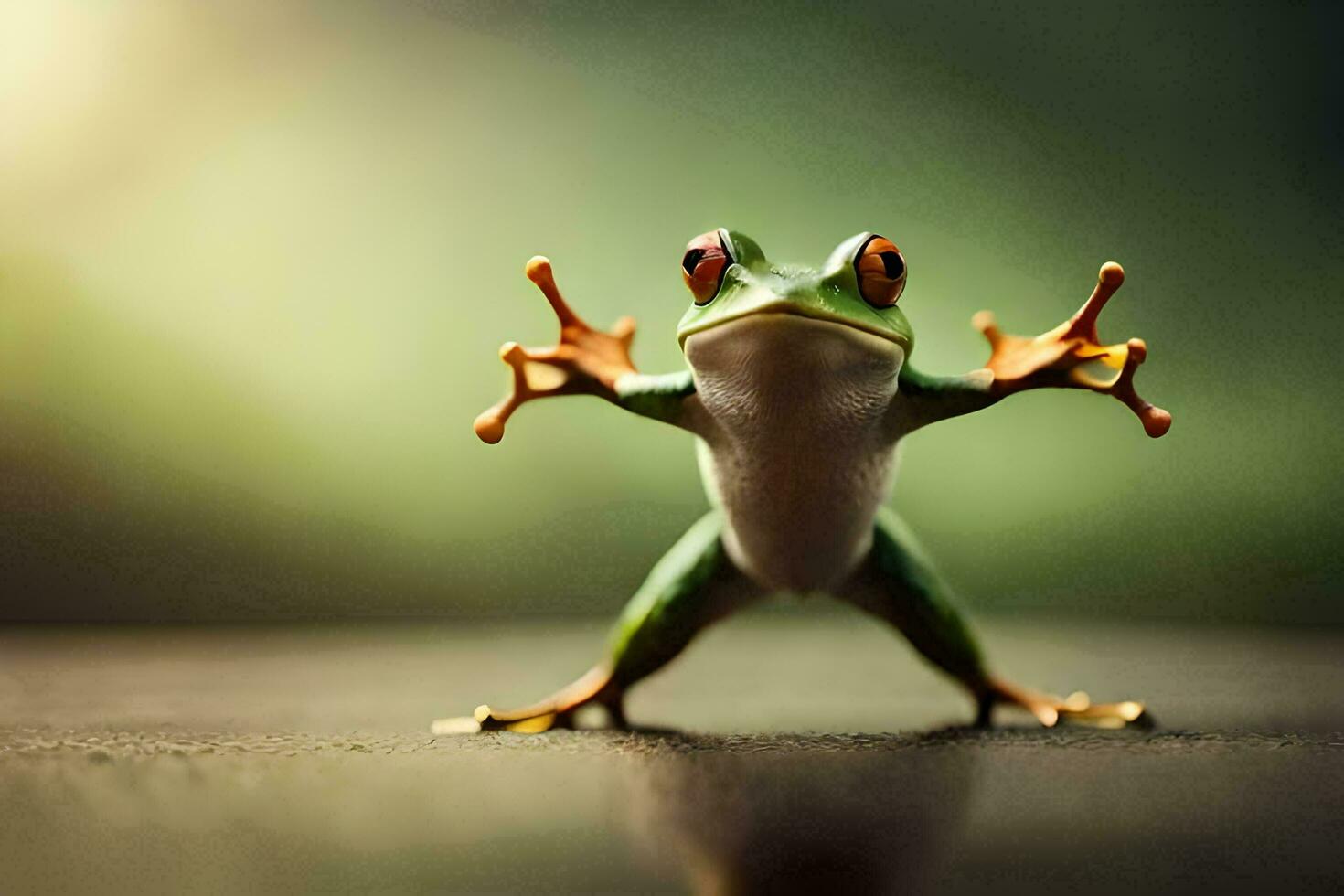 a frog is standing on its hind legs. AI-Generated photo