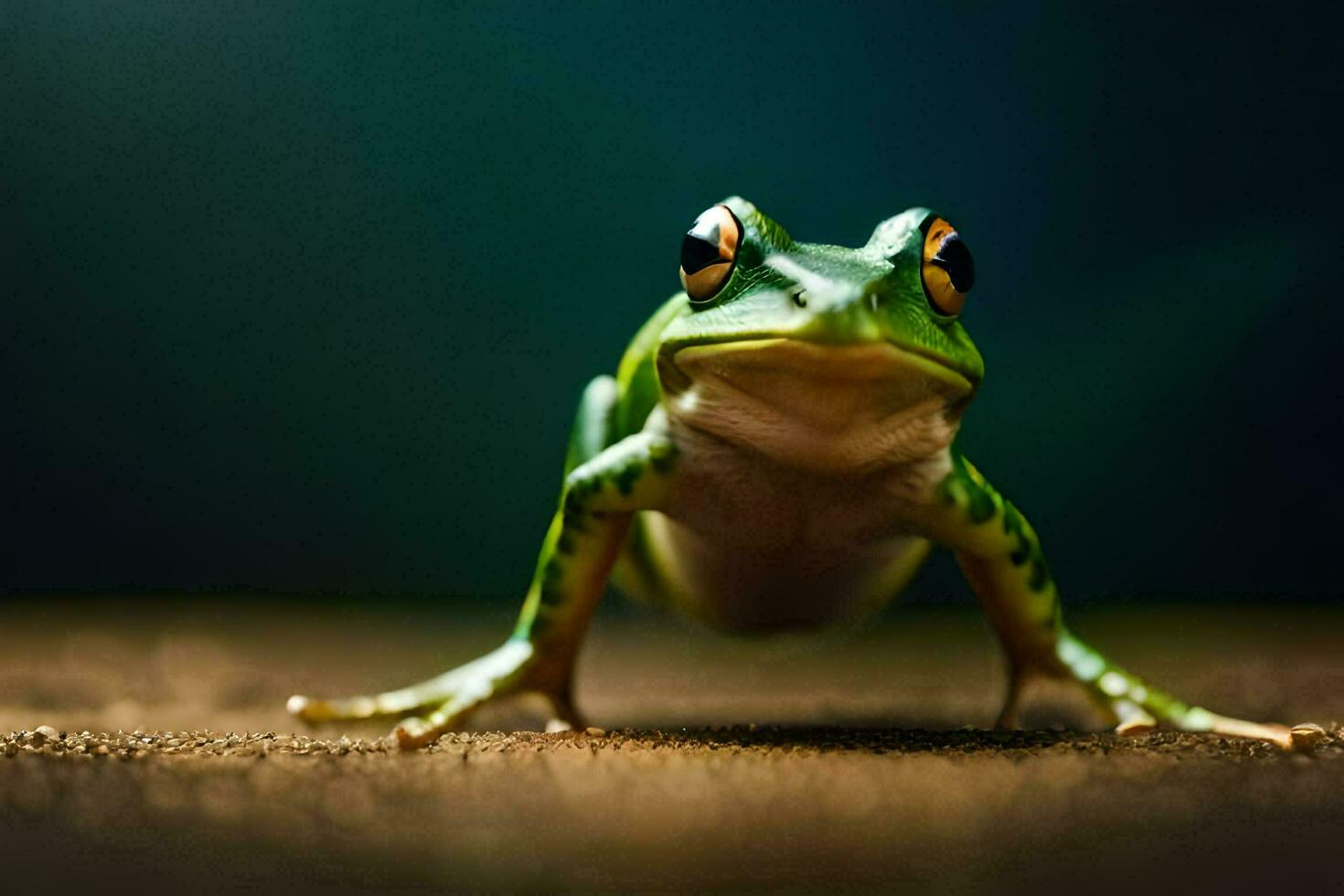 a frog is standing on its hind legs. AI-Generated photo