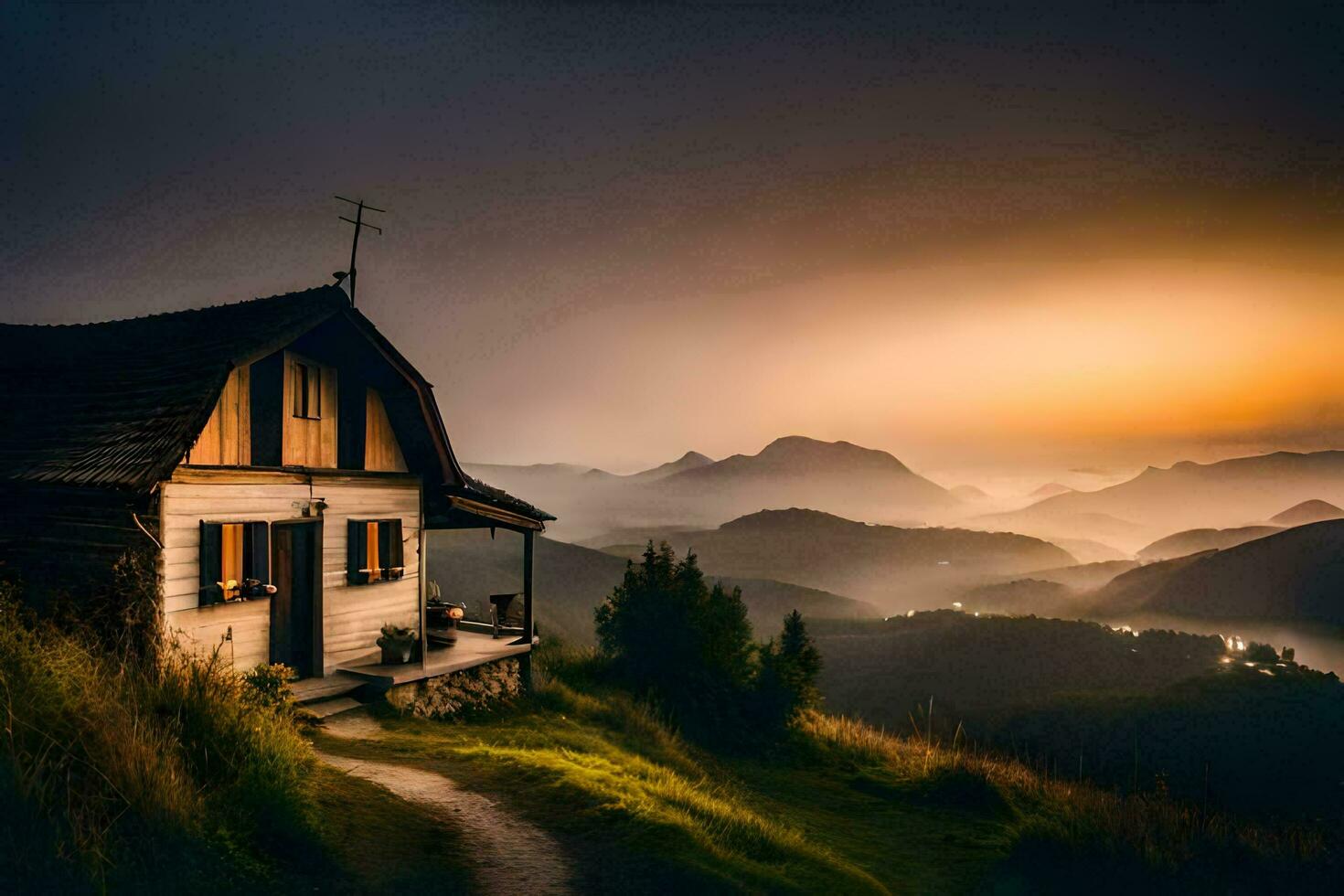 a small cabin in the mountains. AI-Generated photo