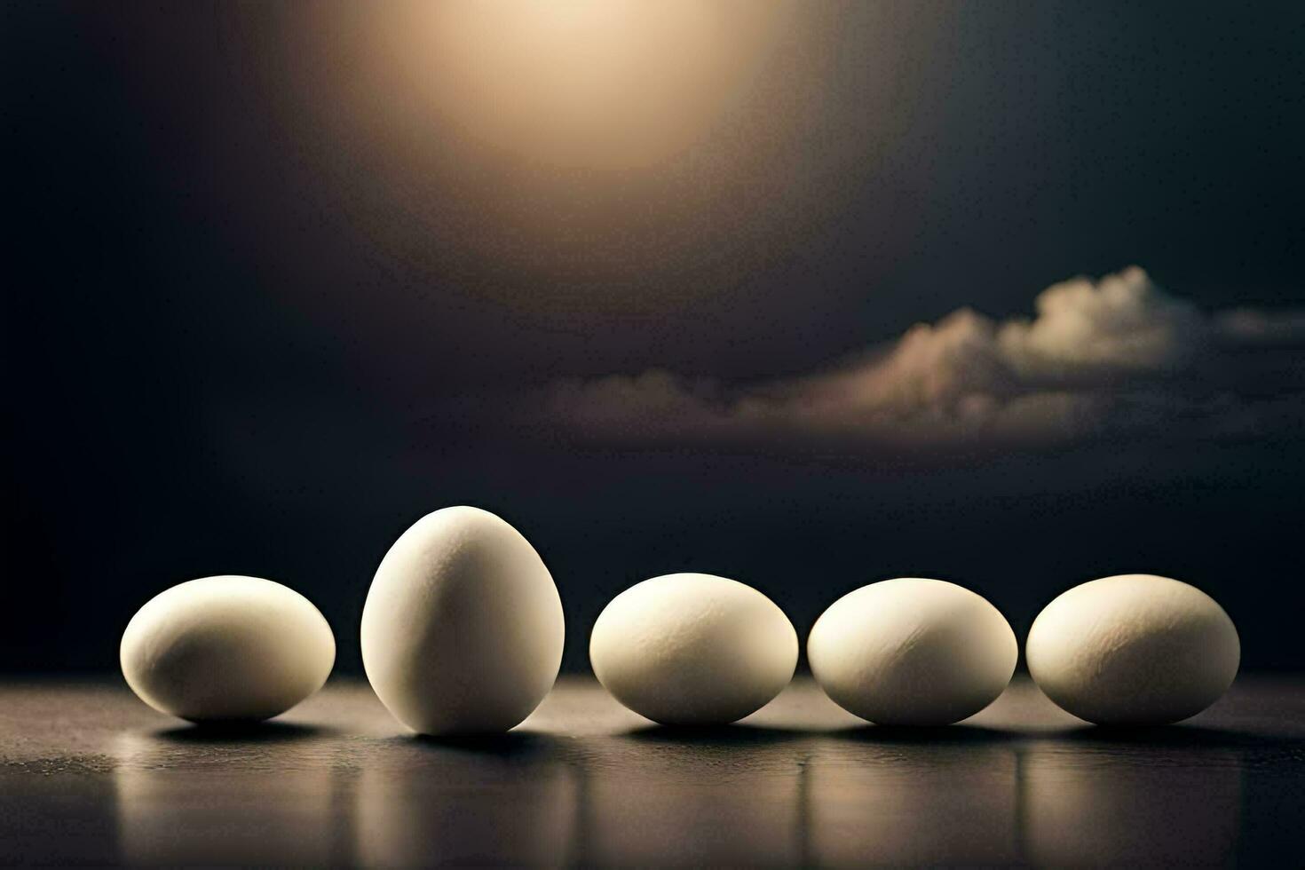 five eggs are lined up in a row. AI-Generated photo