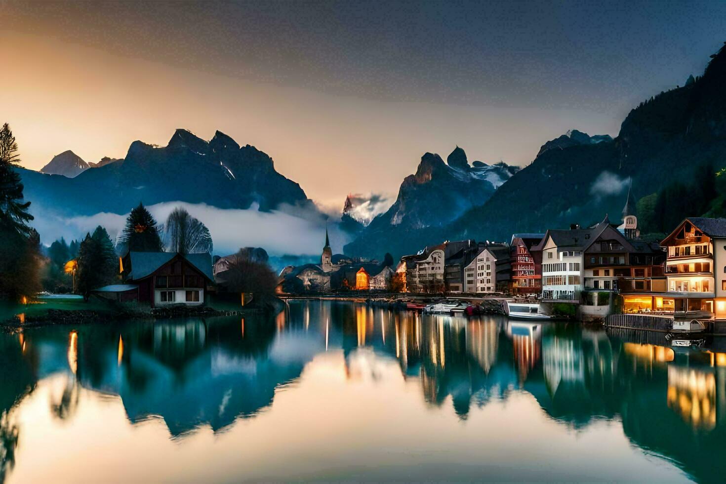 el pueblo de Altenburg en el Alpes a puesta de sol. generado por ai foto