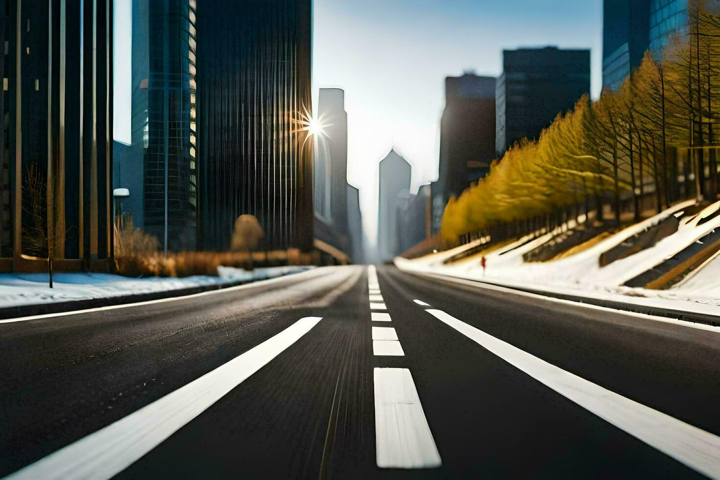 un ciudad calle con un Dom brillante en el antecedentes. generado por ai foto