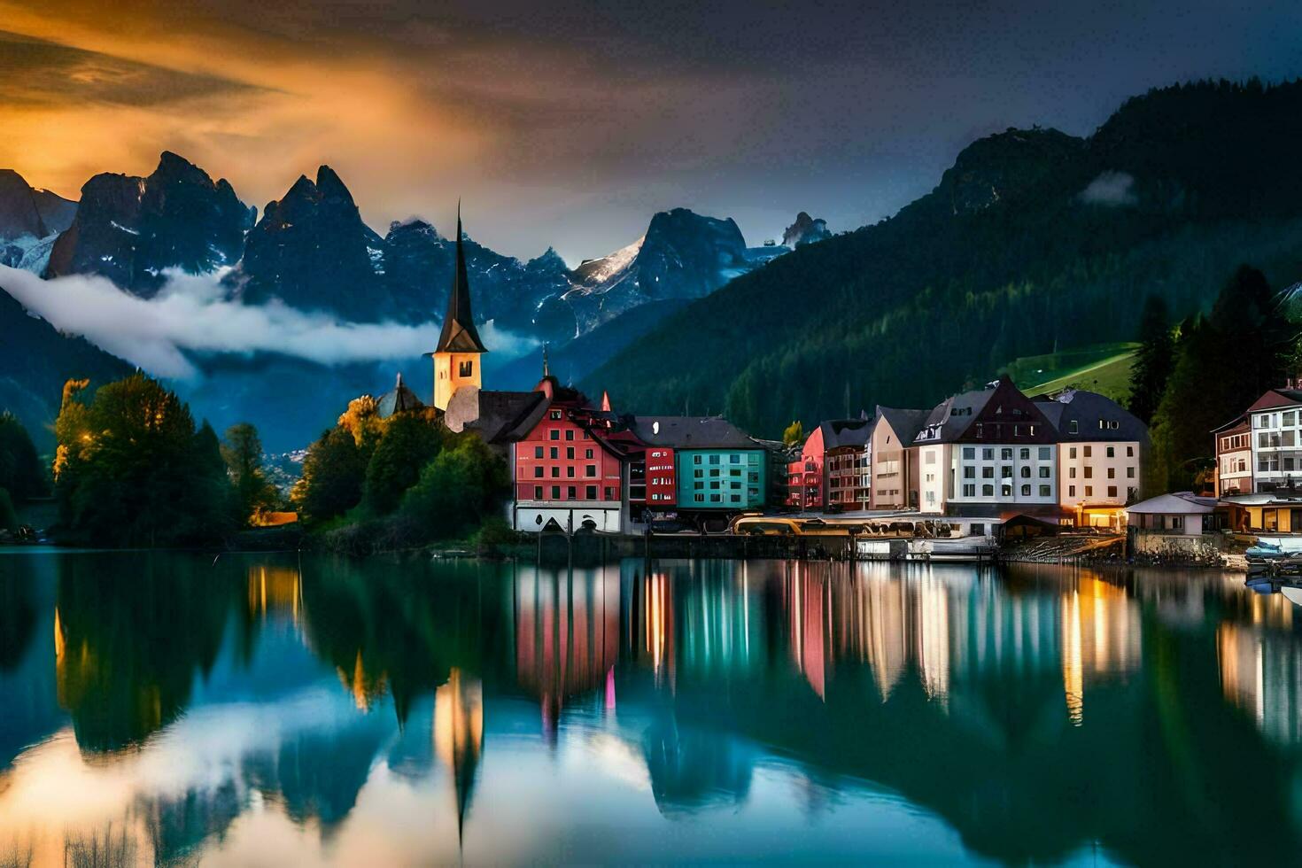 the beautiful town of lake hallstatt in the alps. AI-Generated photo