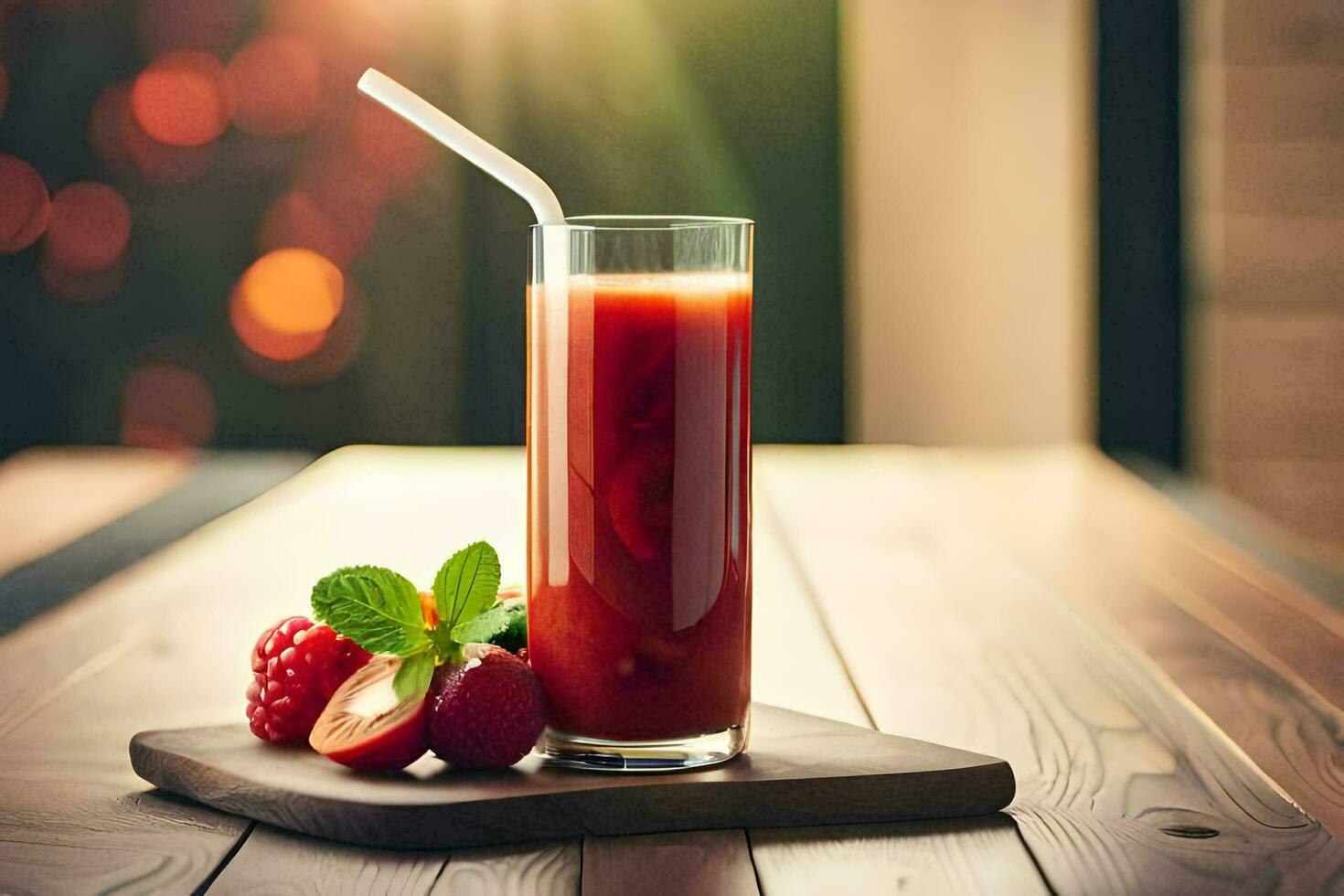 a glass of juice with strawberries and raspberries. AI-Generated photo