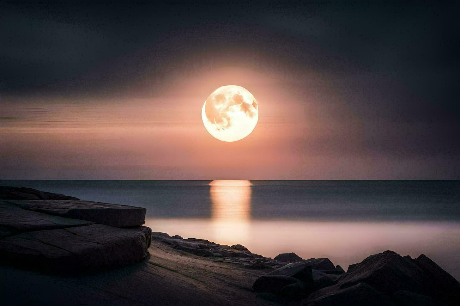 un lleno Luna creciente terminado el océano. generado por ai foto
