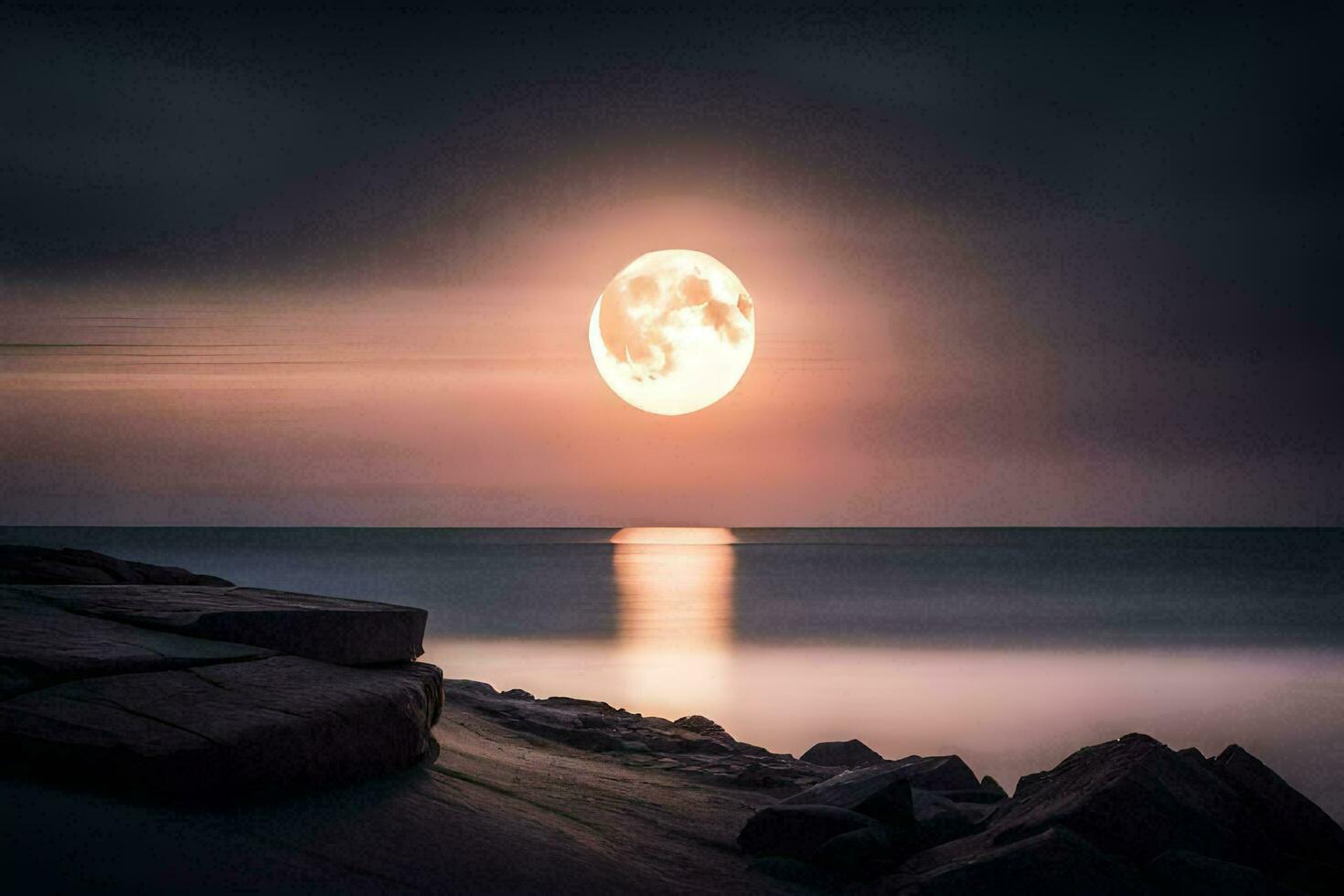 a full moon rising over the ocean. AI-Generated photo