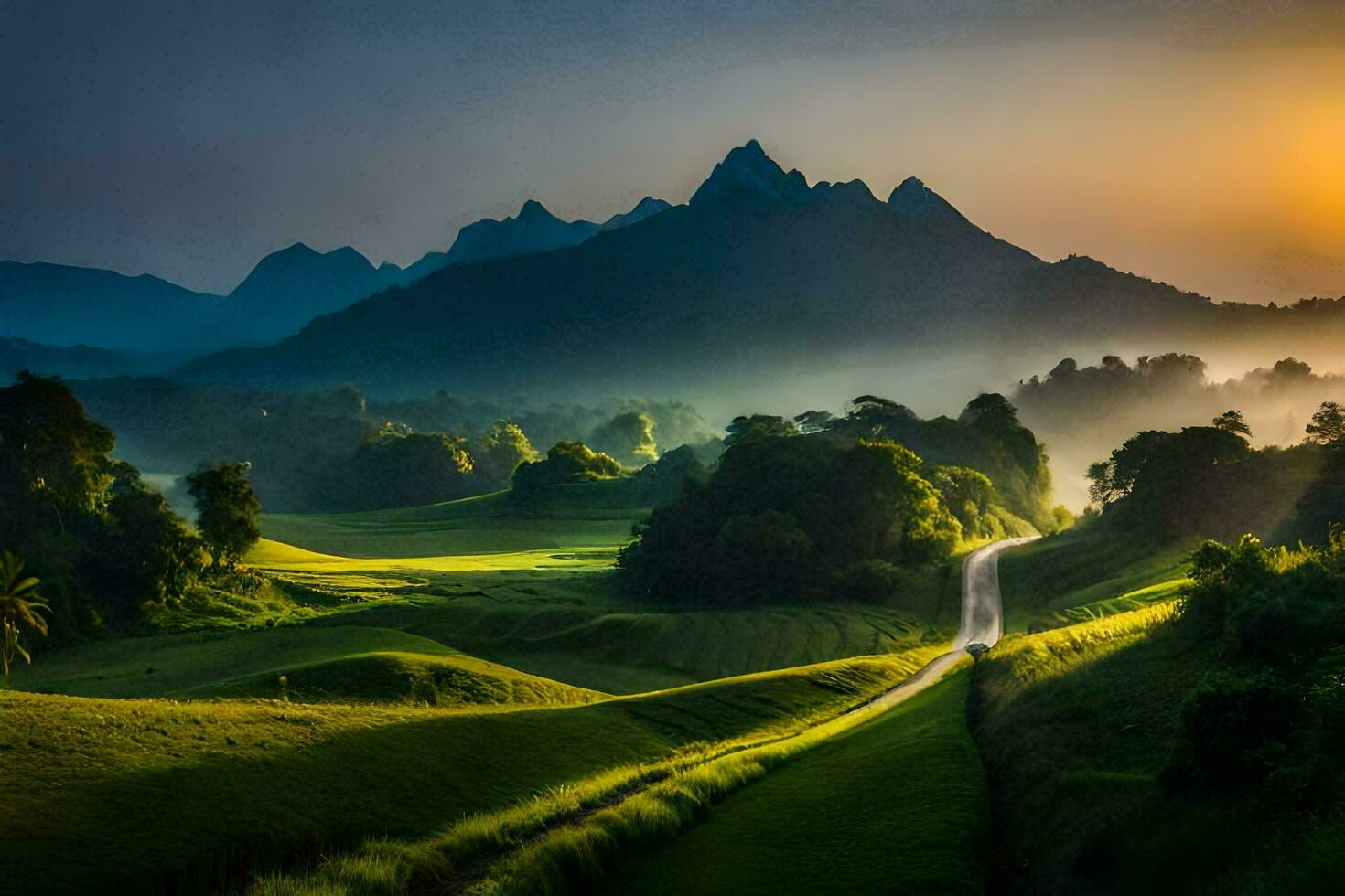 the road to the mountains. AI-Generated photo