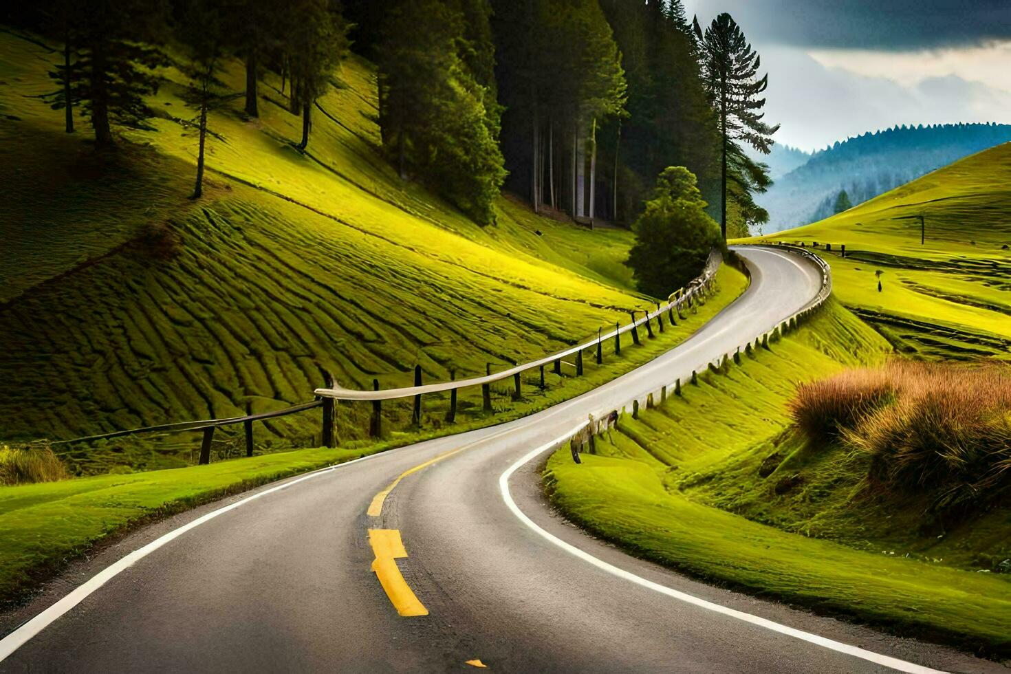 a winding road in the mountains. AI-Generated photo