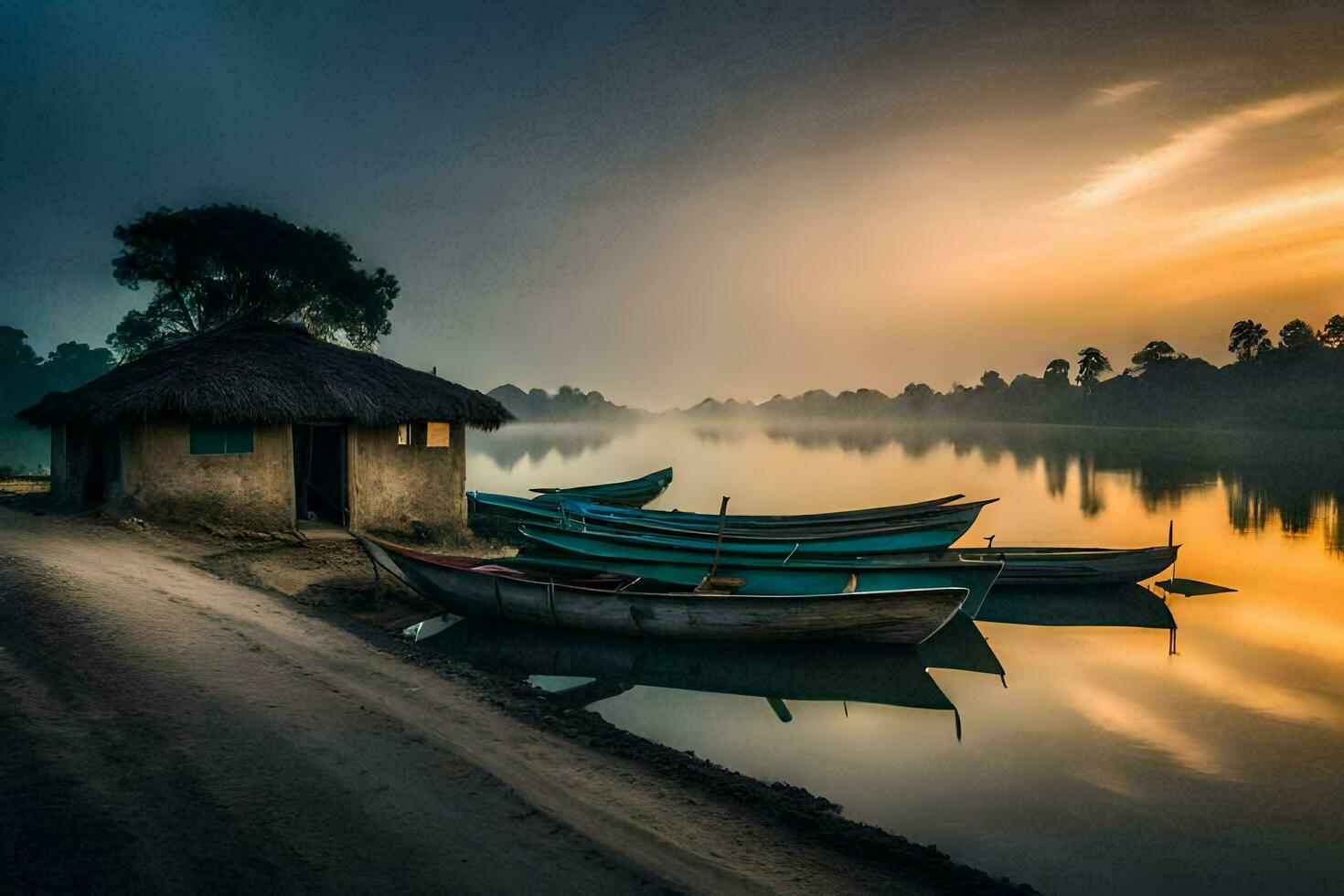 amanecer terminado el río. generado por ai foto
