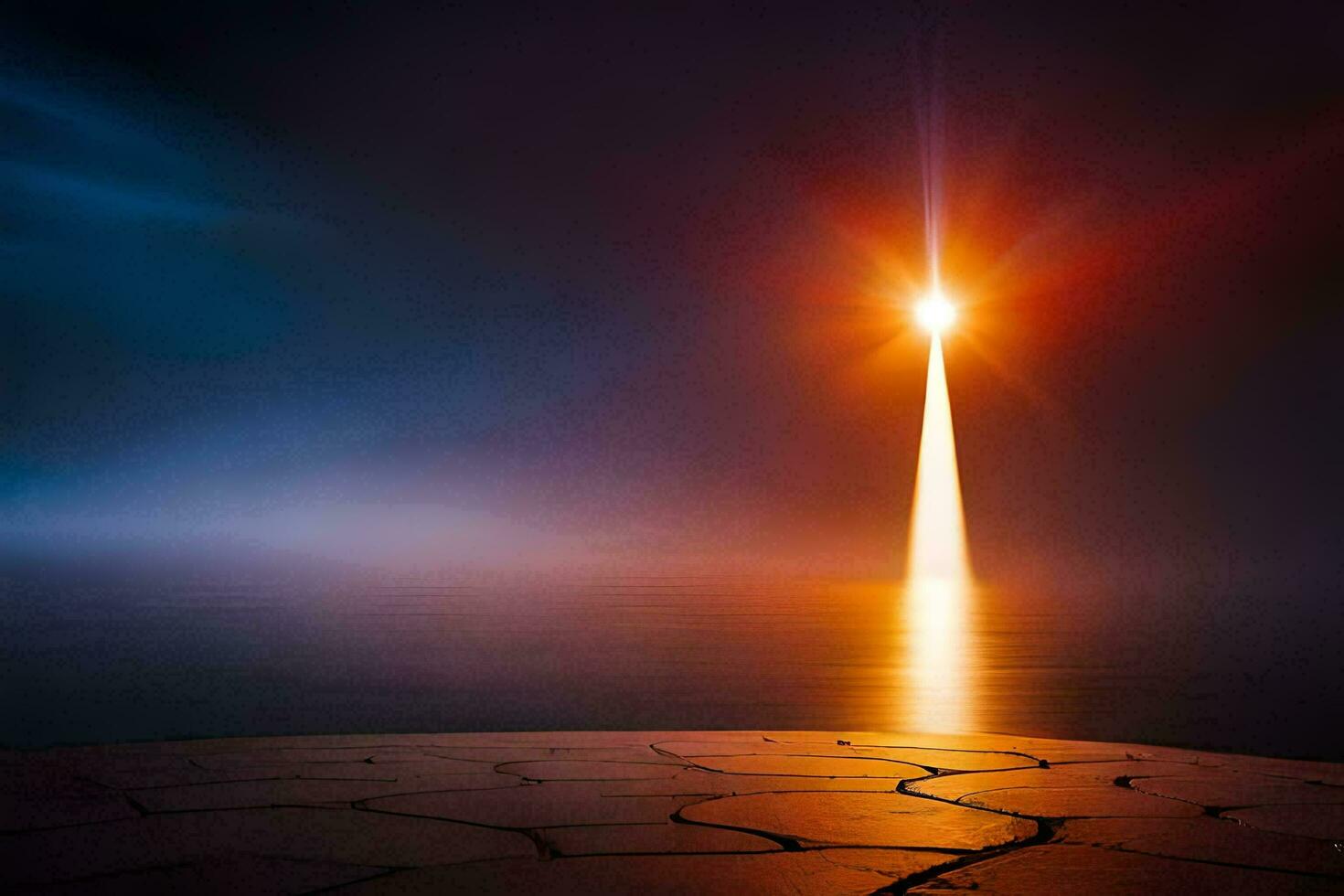 a bright light shining over the water. AI-Generated photo