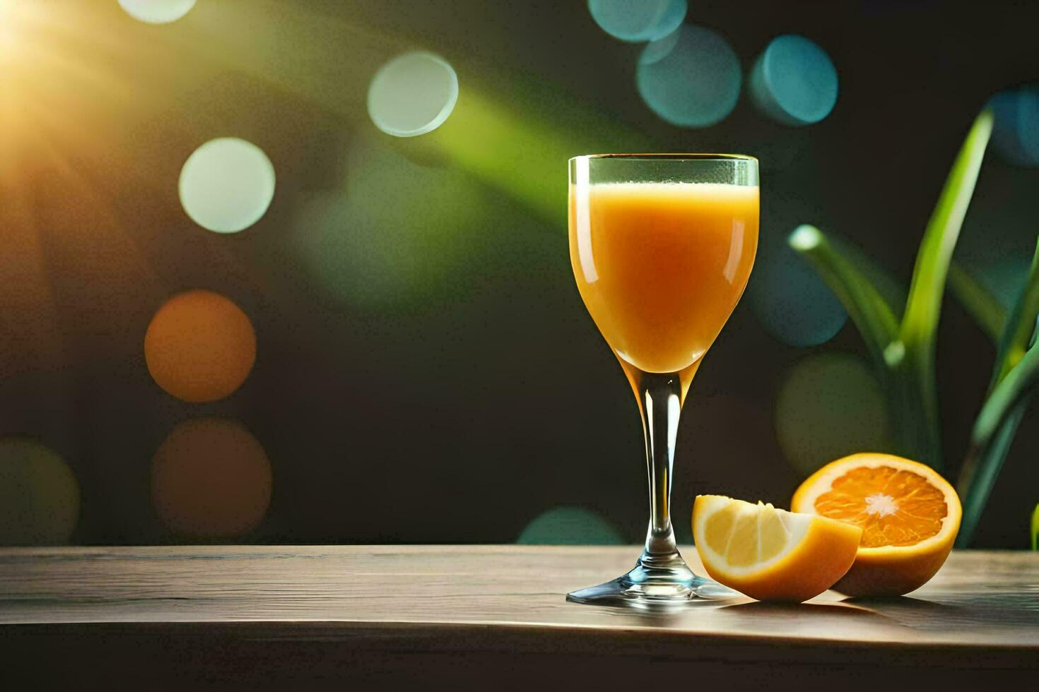 an orange juice glass with a slice of orange and a slice of orange. AI-Generated photo