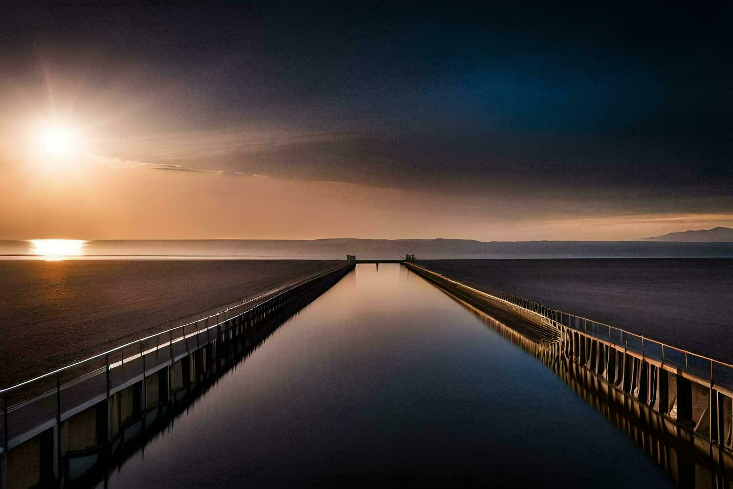 un largo muelle con un Dom ajuste terminado él. generado por ai foto