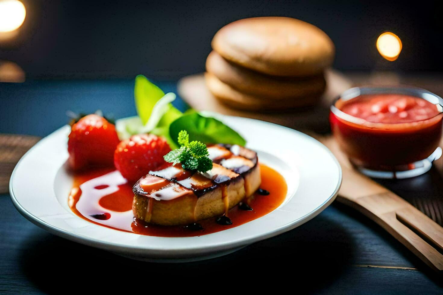 the food is served on a plate with a knife and fork. AI-Generated photo