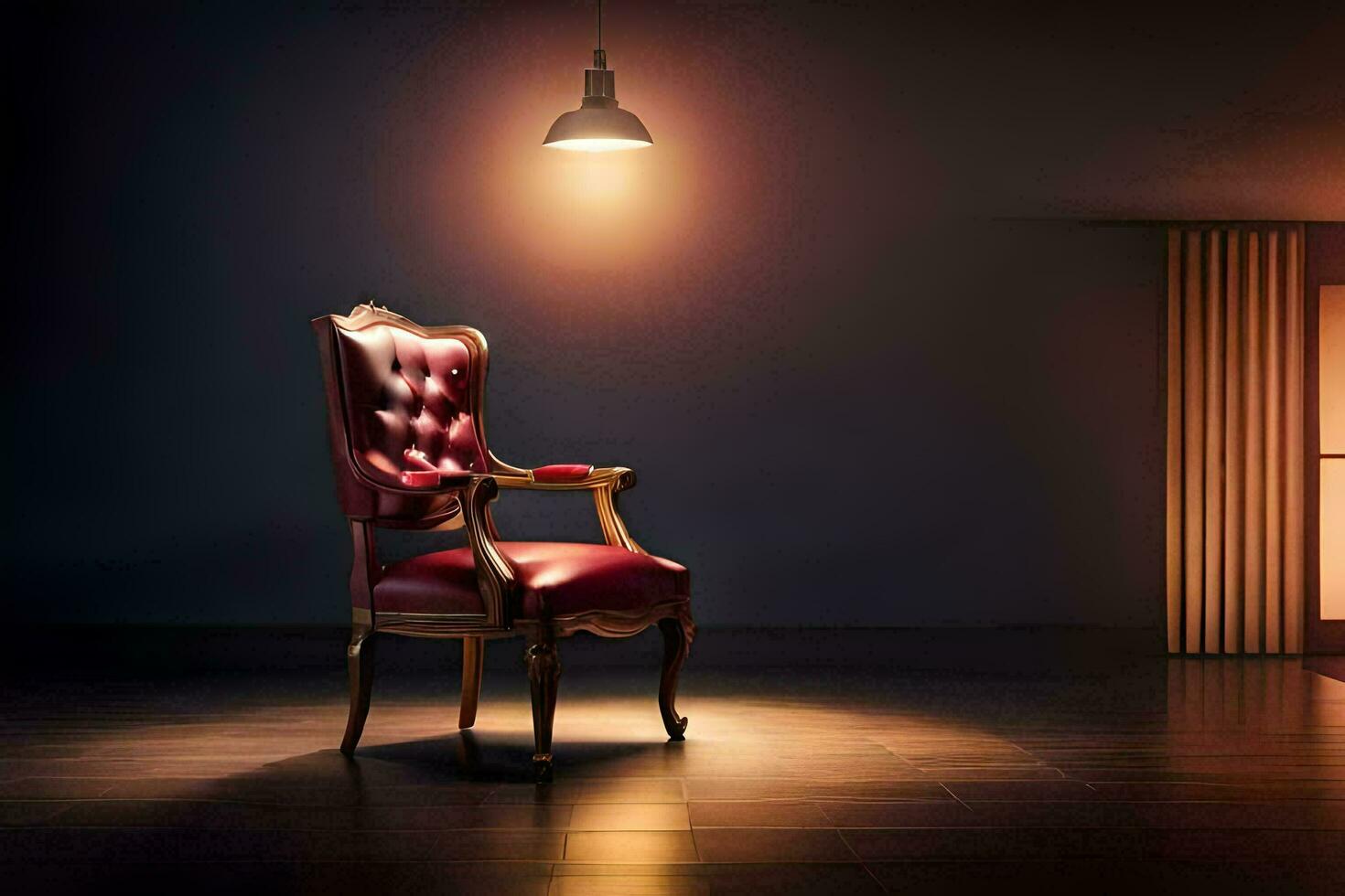 an empty room with a red chair in the middle. AI-Generated photo