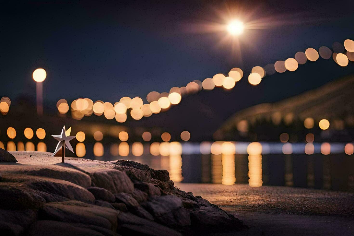 un estrella en el playa a noche. generado por ai foto