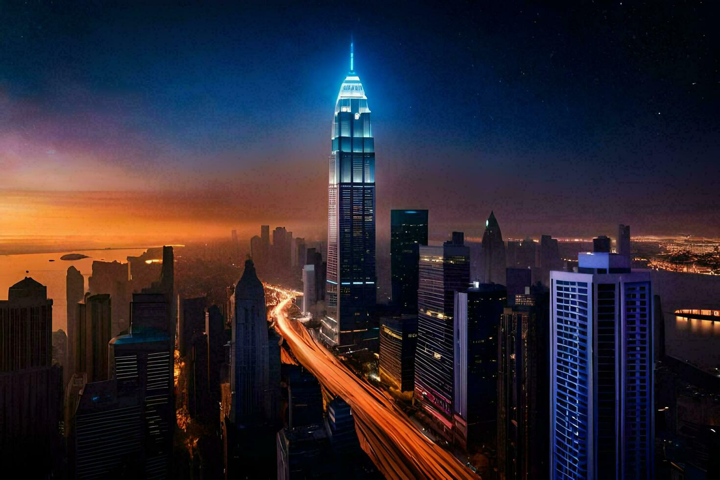 the city skyline at night with a long exposure. AI-Generated photo