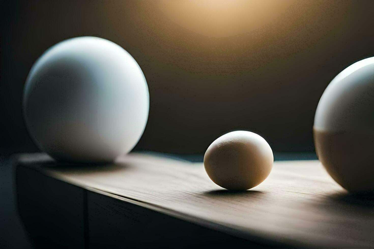 three eggs are sitting on a table. AI-Generated photo