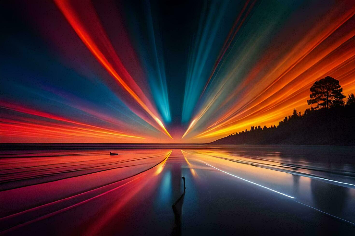 a colorful light trail is seen in the sky. AI-Generated photo