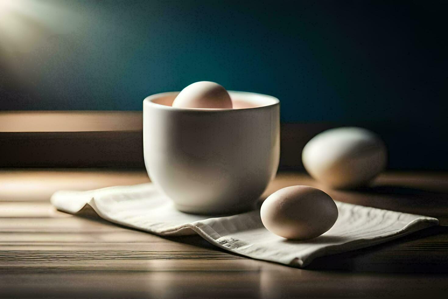 eggs in a cup on a table. AI-Generated photo