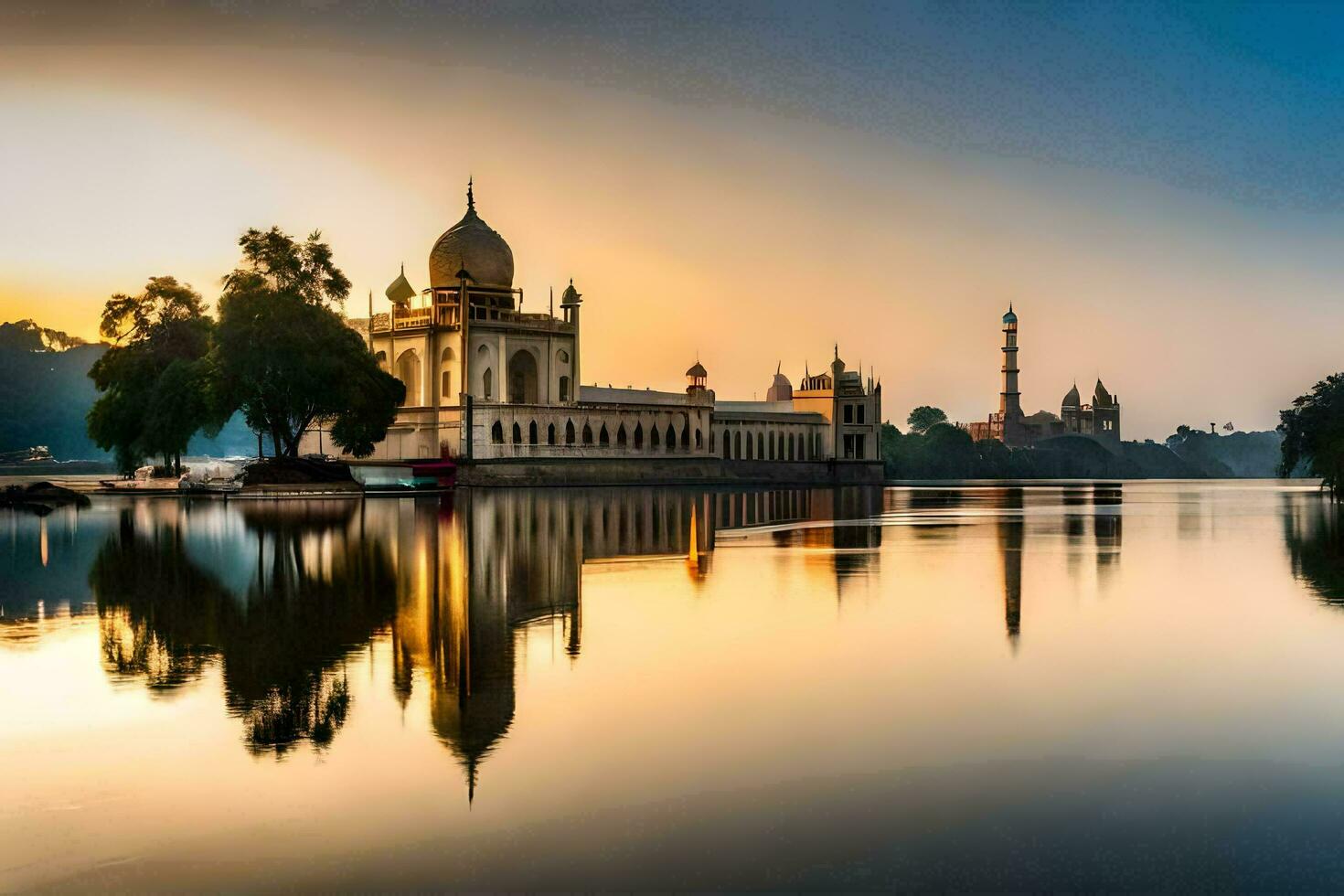 the beautiful mosque in india at sunset. AI-Generated photo