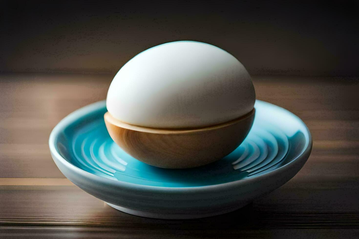 an egg in a bowl on a table. AI-Generated photo