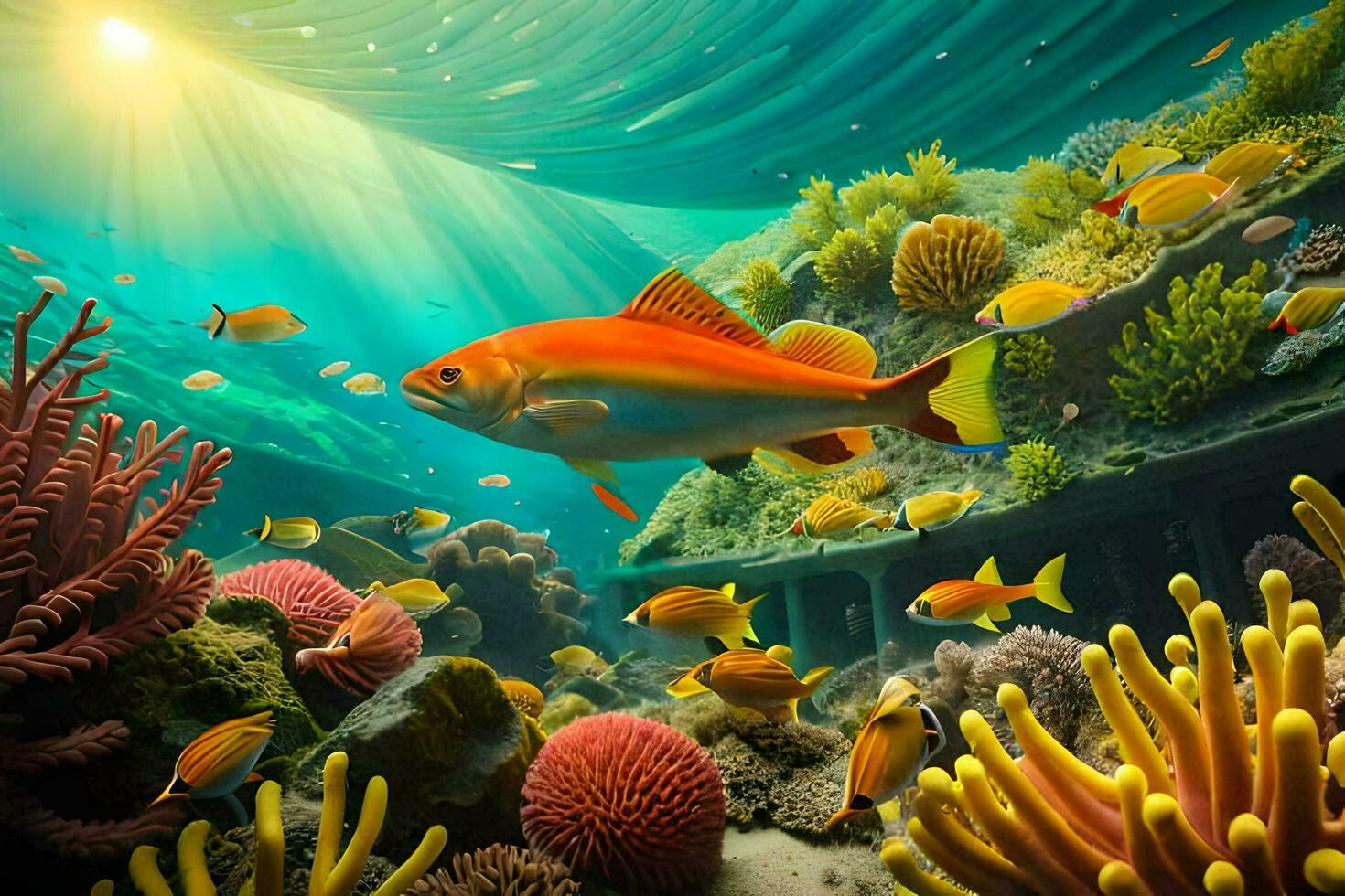 a colorful underwater scene with fish and coral. AI-Generated photo