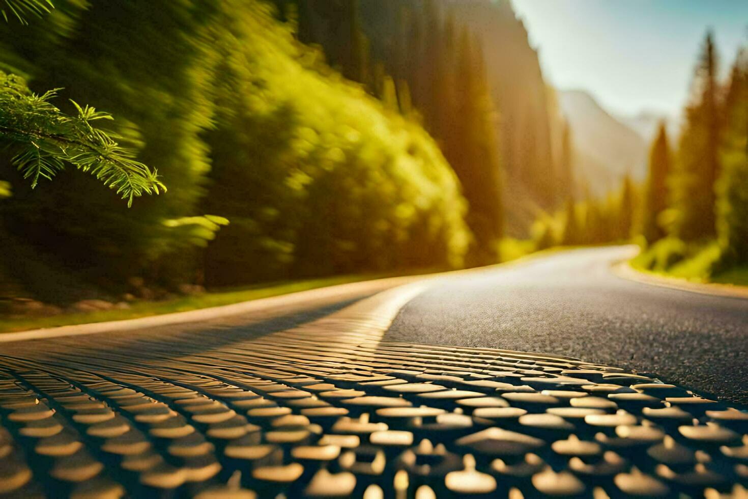 un la carretera con un lote de rocas en él. generado por ai foto