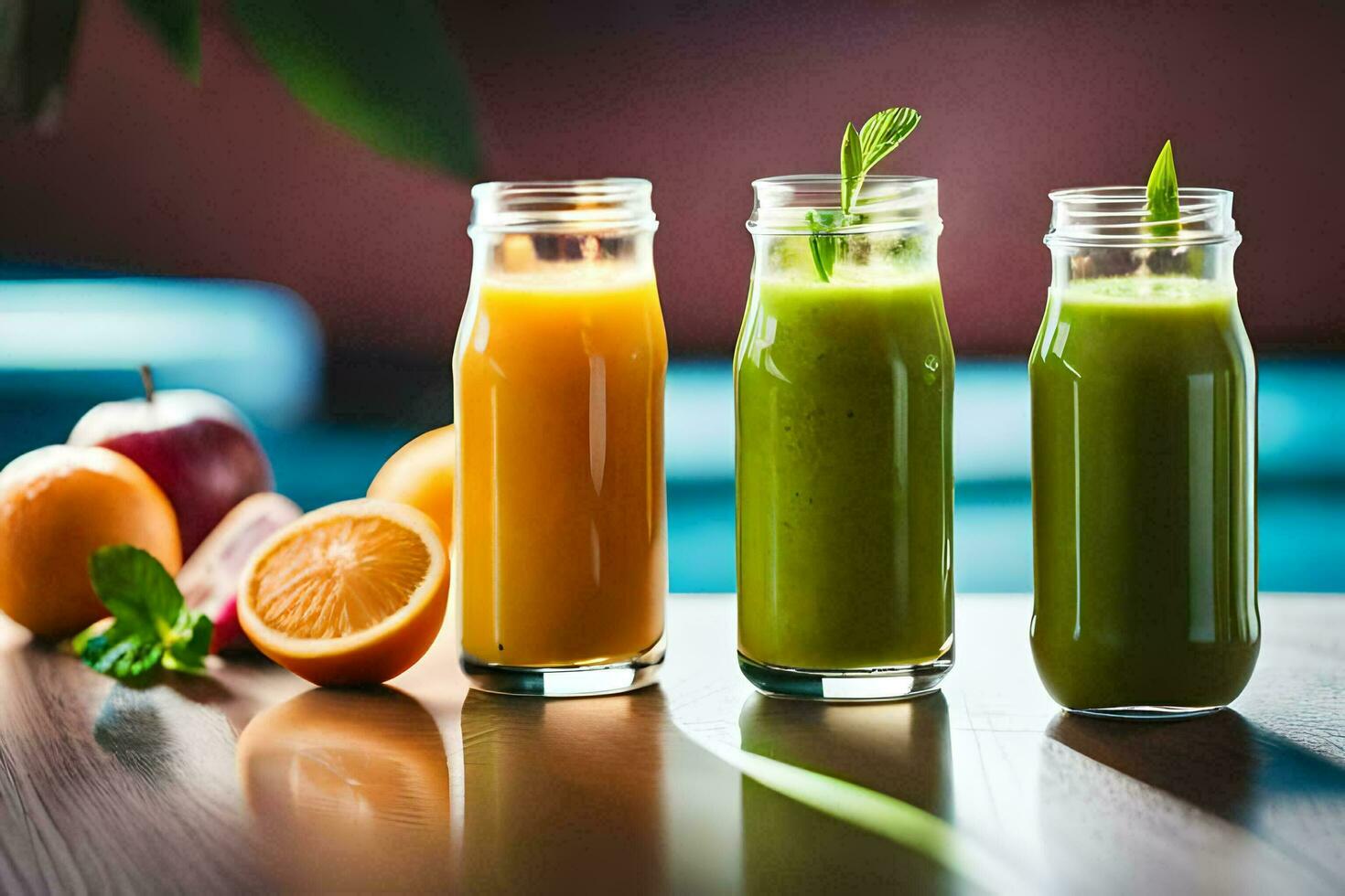 three different types of juices are shown in jars. AIGenerated 33912415 Stock Photo at Vecteezy