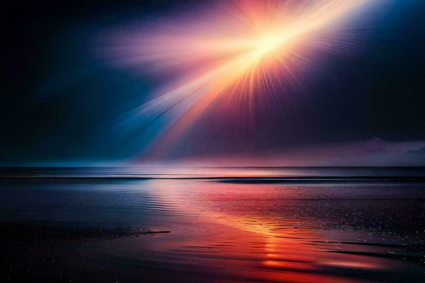 a bright sun shining over the ocean. AI-Generated photo