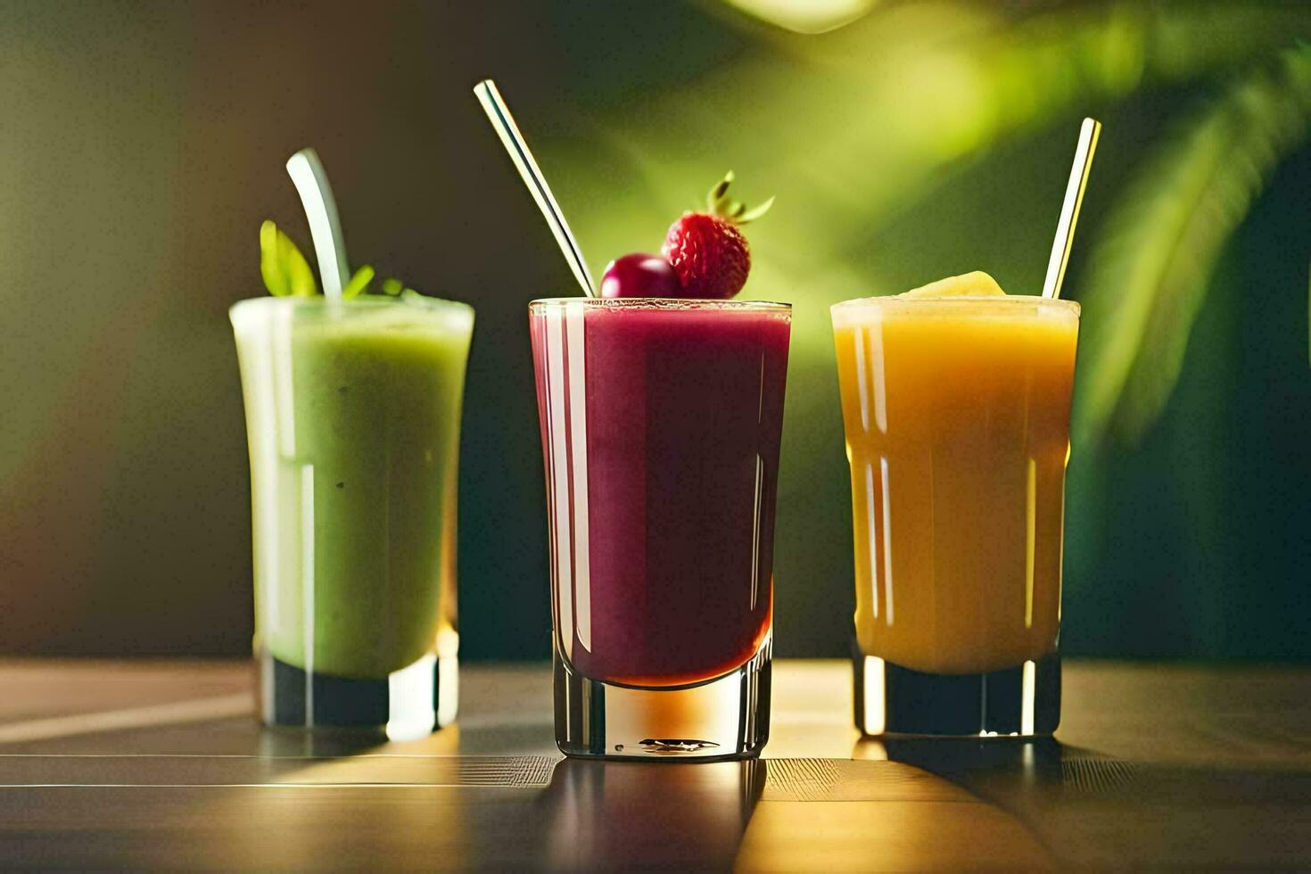 three different types of smoothies in glasses. AI-Generated photo