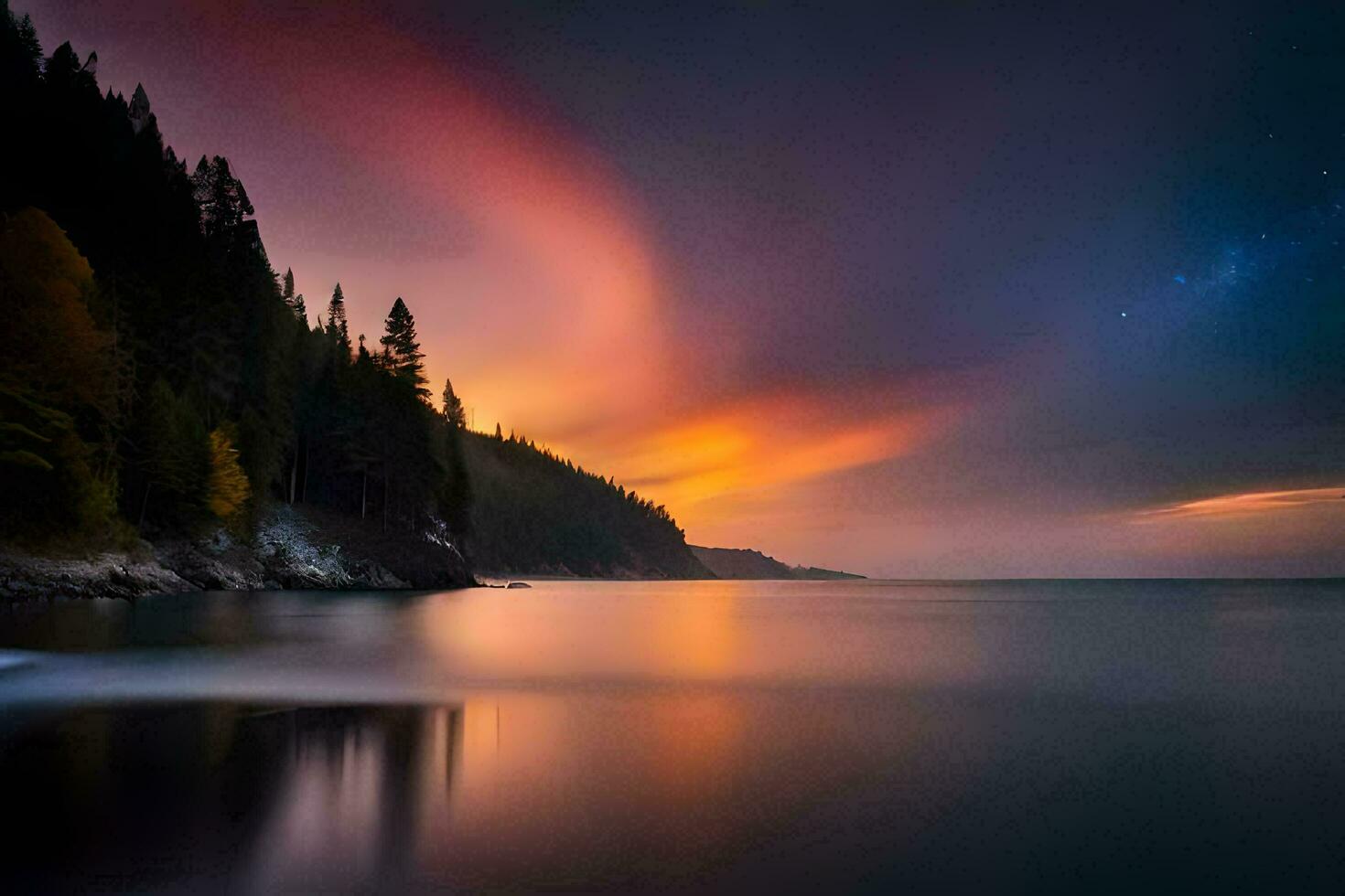 photo wallpaper the sky, trees, the sea, the forest, the lake, the sky,. AI-Generated