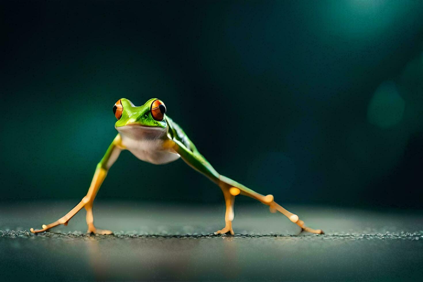 a frog with long legs and a bright green body. AI-Generated photo