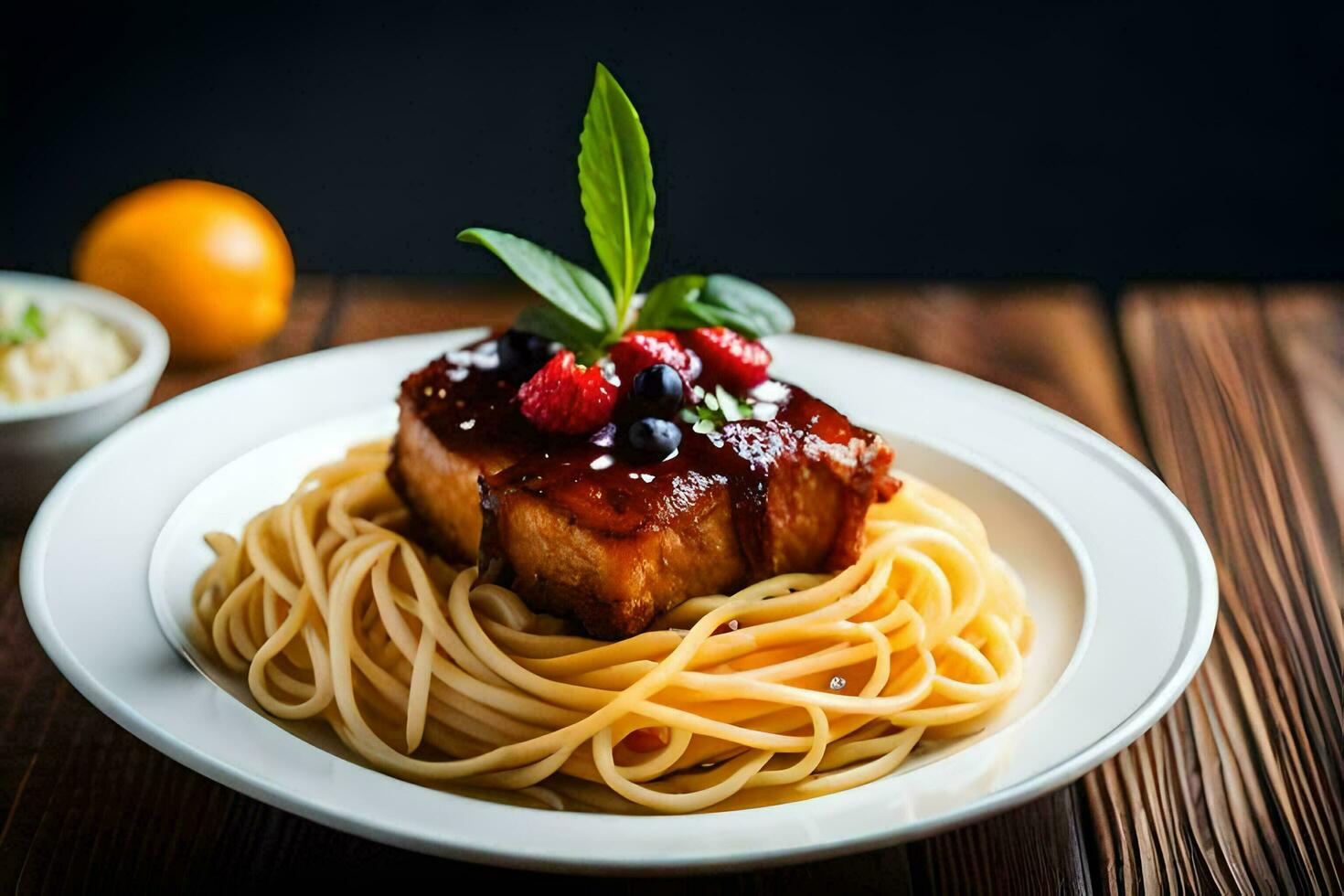 the food is served on a plate with a fork and spoon. AI-Generated photo
