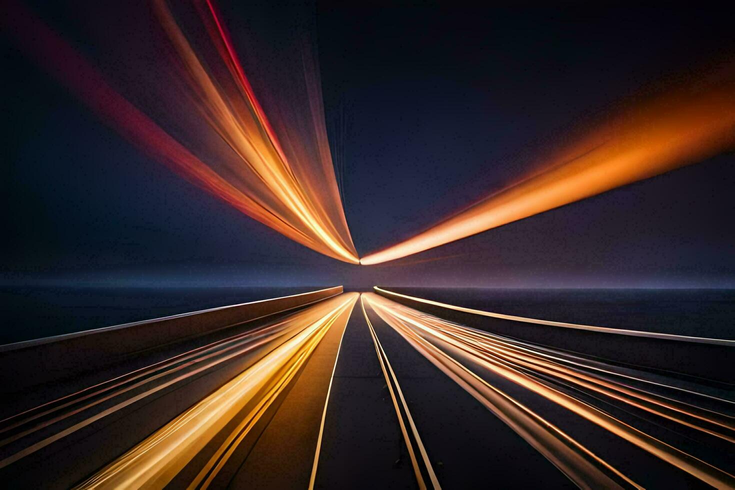 a long exposure photograph of a highway at night. AI-Generated photo