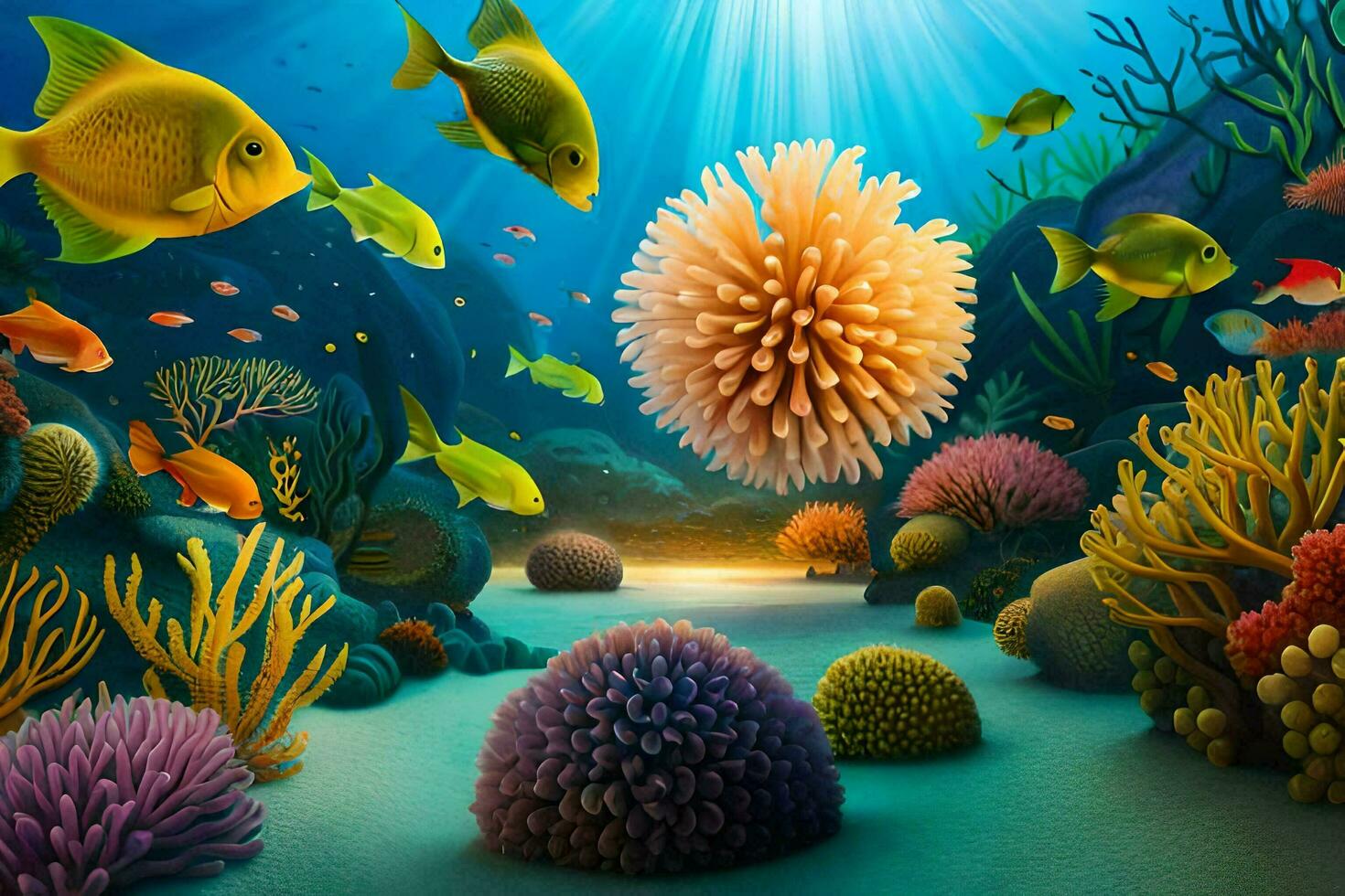 underwater scene with fish and corals. AI-Generated photo