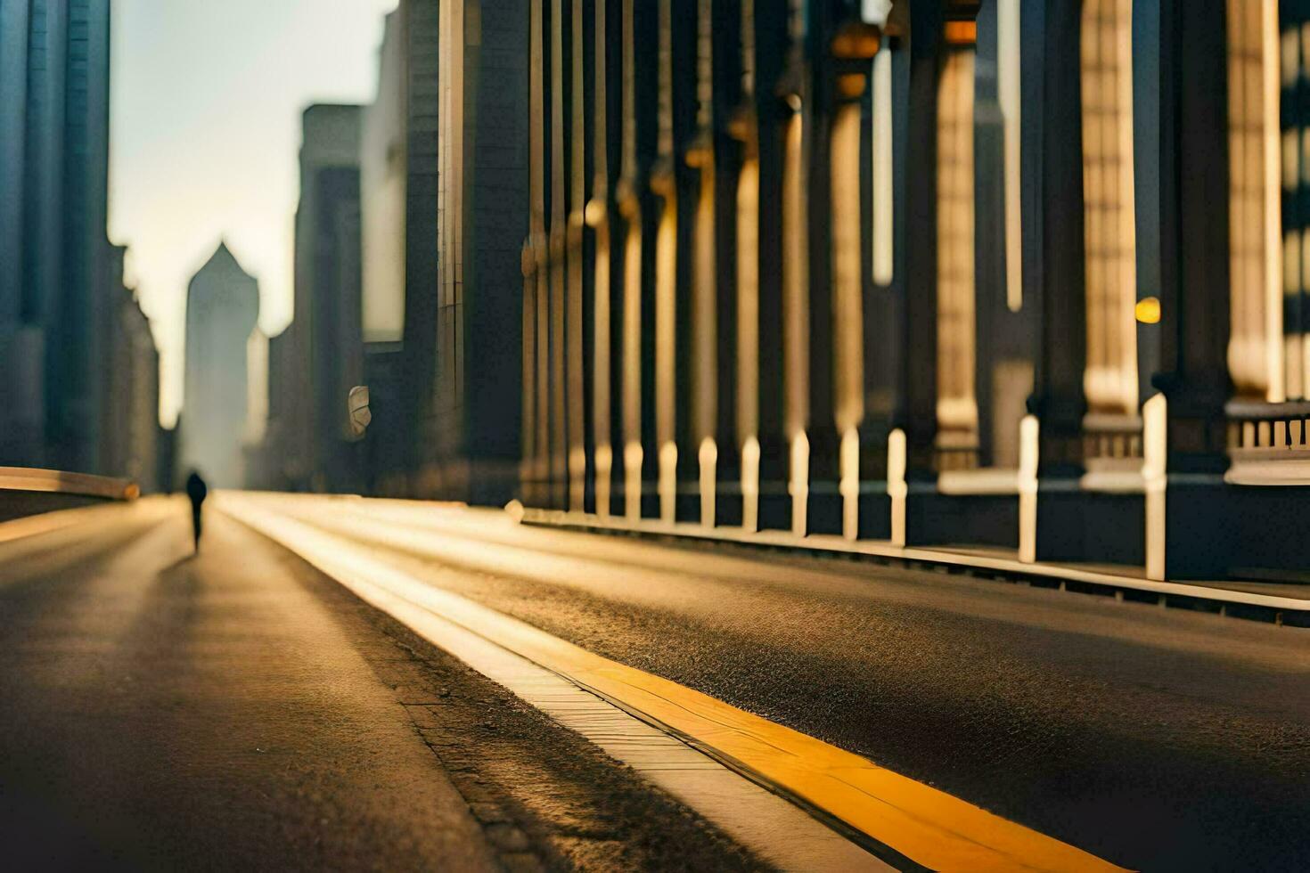 a person walking down a city street in the middle of the day. AI-Generated photo