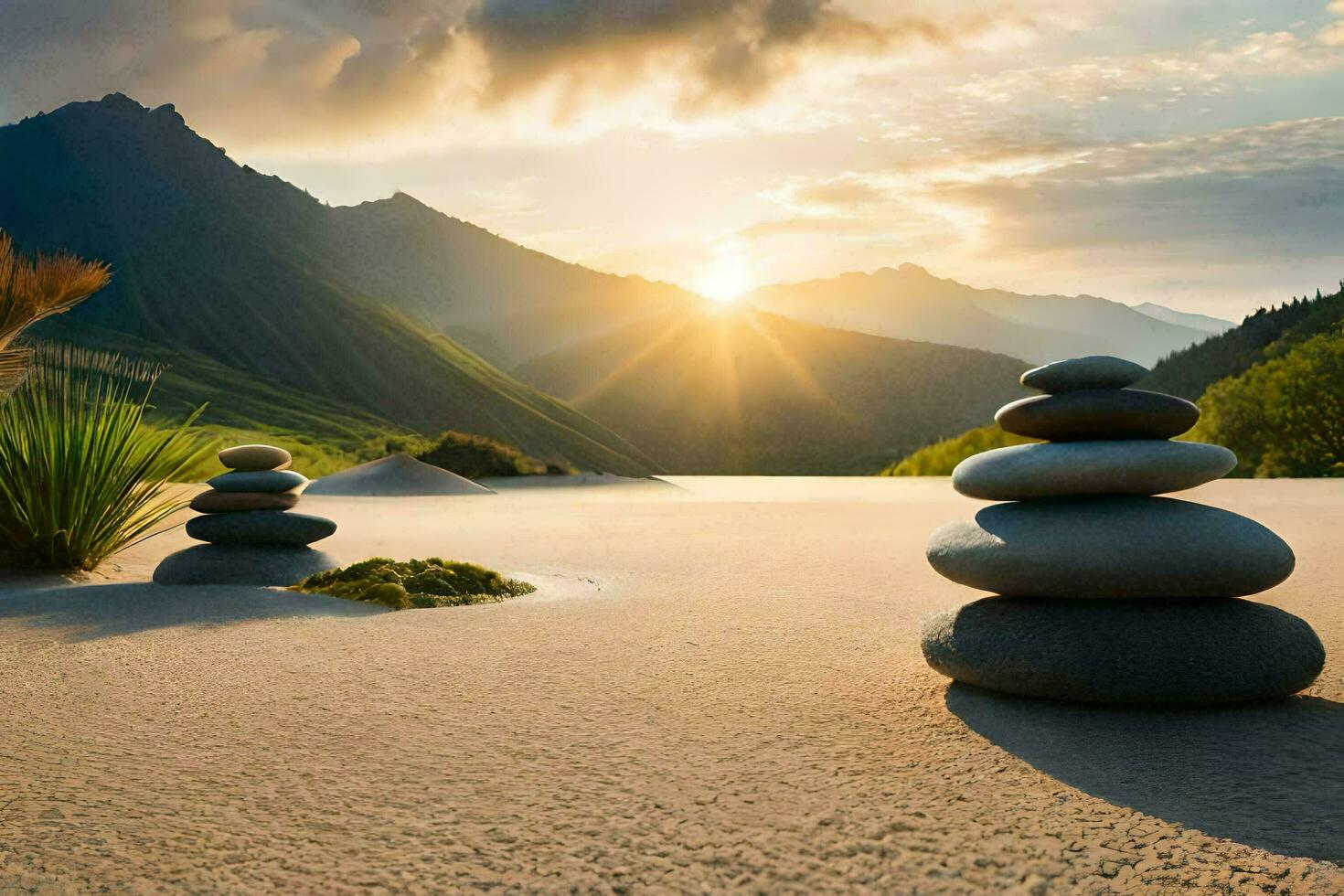 the sun rises over the mountains in the background. AI-Generated photo